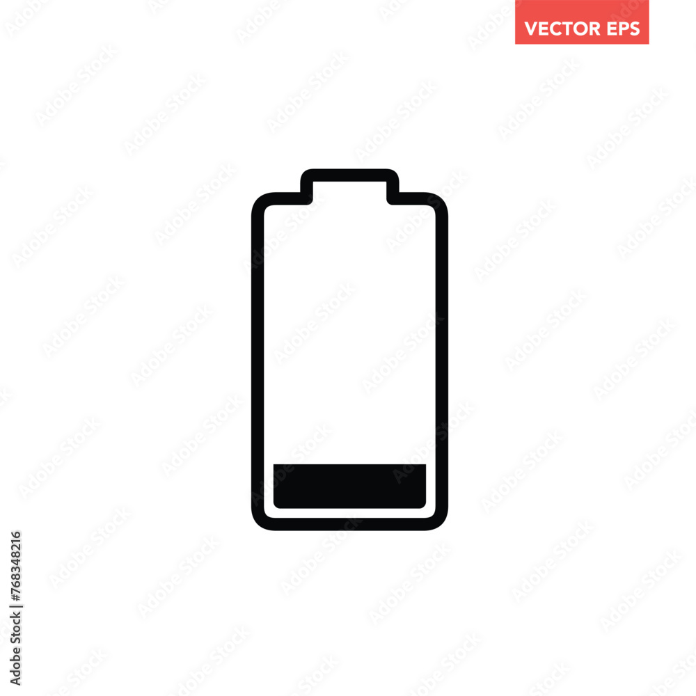 Black low battery indicator line icons, simple shape power level source running out flat design infographics vector, app web button ui interface element isolated on white background Black low battery indicator line icons, simple shape power level source running out flat design infographics vector, app web button ui interface element isolated on white background
