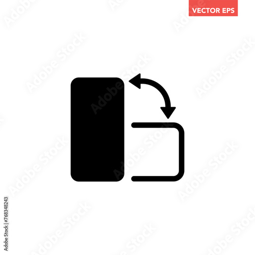 Black mobile phone rotation icon, simple digital tech horizontal rotate flat design pictogram, infographic vector for app logo web button ui ux interface elements isolated on white background