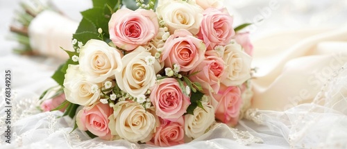 beautiful bridal bouquet of roses at a wedding party