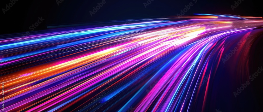 Colorful light trails with motion effect. Vector illustration of high speed light effect on black background.