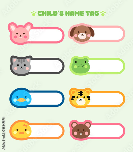 Name tags, name tags, animal name tags, children's animal name tags, bears, tigers, cats, penguins, rabbits, frogs, dogs, squirrels, chicks