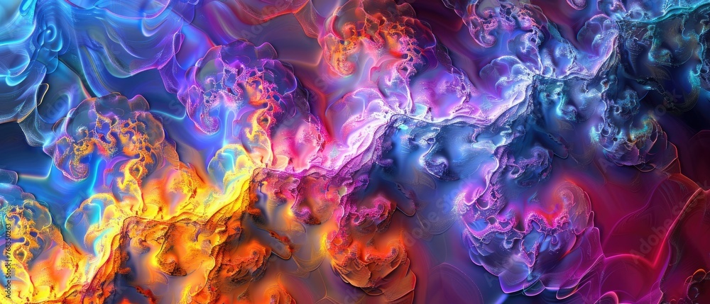 Fantasy chaotic colorful fractal pattern. Abstract fractal shapes. 3D rendering illustration background or wallpaper.