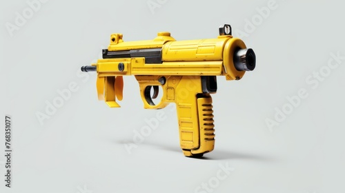 Mini machine gun toy in white background for cut out. Action figure sniper weapon photo