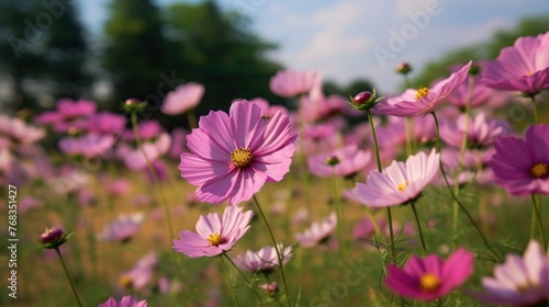 Cosmos flower photos in an outdoor flower garden look gorgeous.