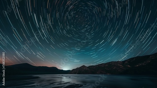 Long exposure shot of a starry night sky, capturing the cosmic beauty and light trails of the stars low texture