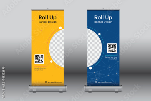 Roll up Banner design, business concept. Roll up for exhibitions, banner for placement of photos.