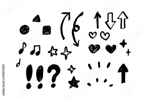 落書き風　矢印や強調などのあしらいセット　黒