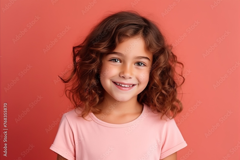 Portrait of a cute little girl with curly hair on a red background Portrait of a cute little girl with curly hair on a red background