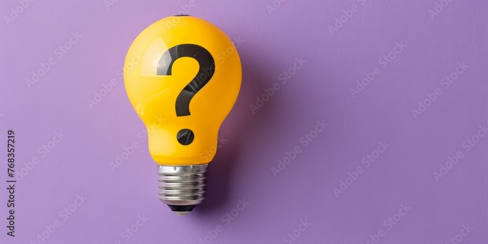 Light bulb with question mark symbol on purple background with copy space Light bulb with question mark symbol on purple background with copy space