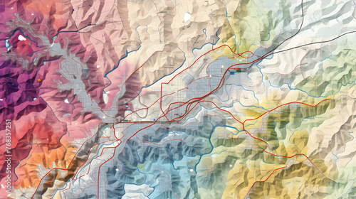 Comprehensive Topographic Map Displaying Geographical Features, Cities, and Transport Networks