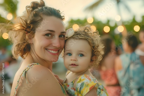 A woman is holding a baby girl and smiling