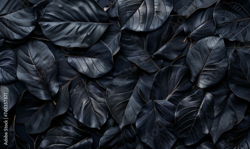 Dark moody leaves arrangement with deep textures - Moody and artistic shot of dark leaves showcasing their intricate textures  evoking feelings of growth and natural beauty