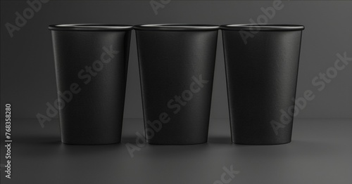 Wallpaper Mural Blank mockup of matte black disposable cups offering a sleek and modern canvas for branding. Torontodigital.ca