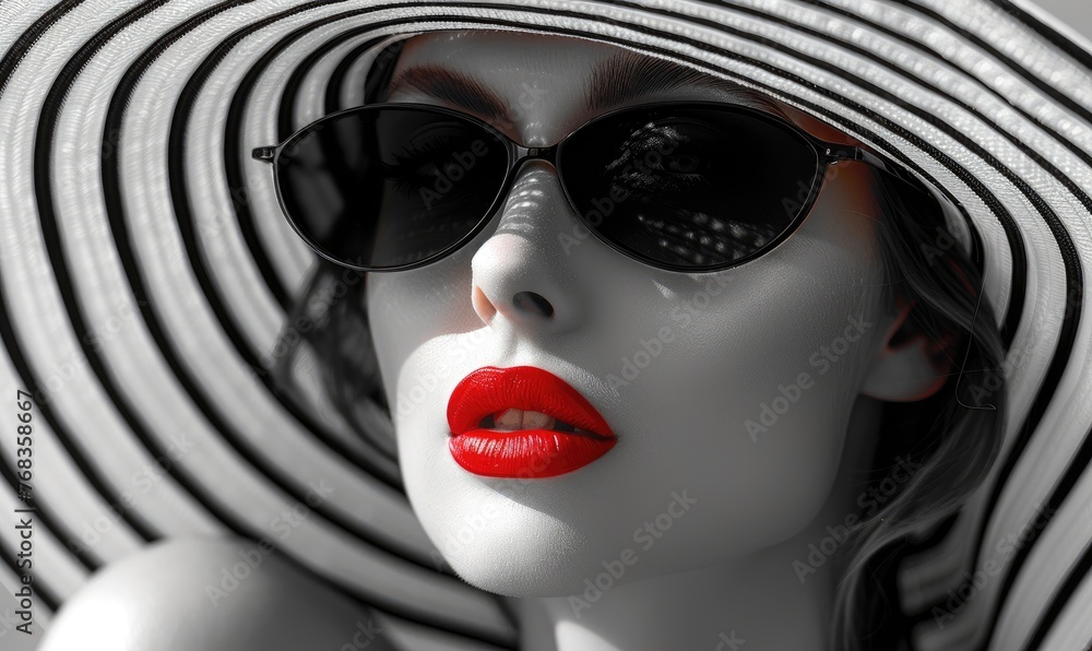 A beautiful woman wearing a huge white hat