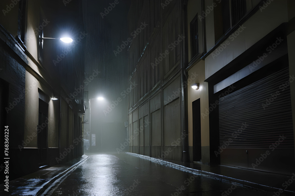 rainy city alley Generative AI