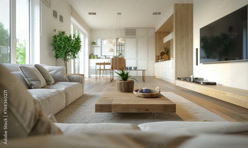 Fototapeta premium Modern living room clean interior design with modern couch