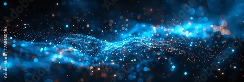 Abstract blue particles forming a wave pattern - A dynamic display of blue glowing particles creating an abstract wave, portraying concepts of technology and connectivity