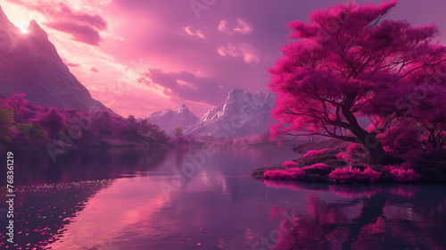 Beautiful of the Landscape with magenta nature  Illustration.