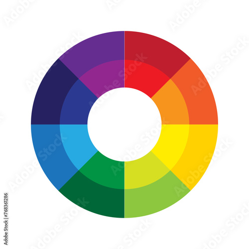 Color wheel chart. Primary secondary color palette. Artist painting guide. Vector illustration. EPS 10.