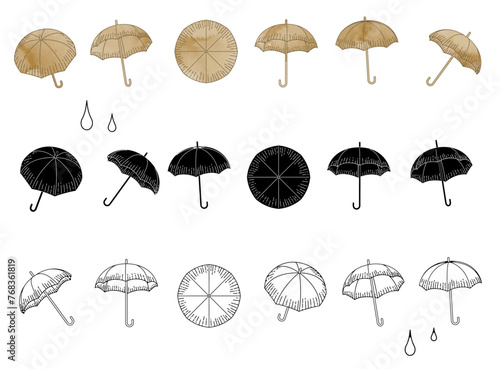 手描きの傘の線画イラスト素材