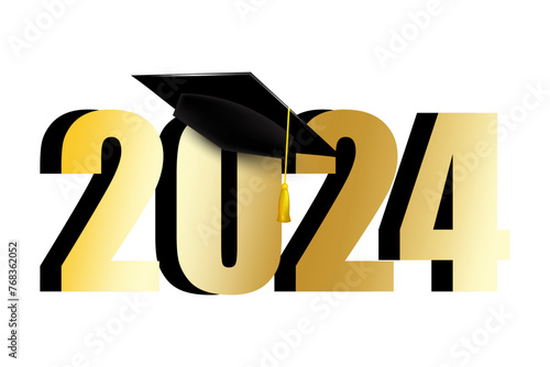 Graduation cap icon. Class of 2024 celebration. Academic success emblem. Achievement milestone graphic. Vector illustration. EPS 10.