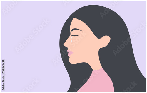 Crying woman face with tears. Sadness and depression, broken heart feeling and stop violence against woman concept
