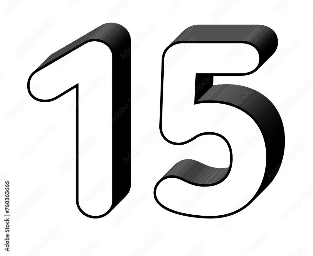 Number 15 fifteen in white color sign symbol 3d numbers for design elements isolated on transparent background Number 15 fifteen in white color sign symbol 3d numbers for design elements isolated on transparent background