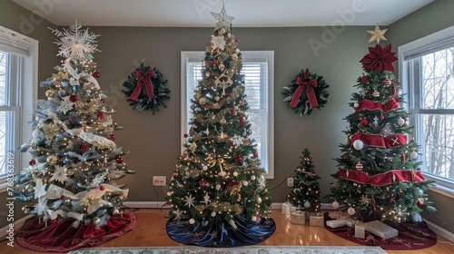 Festive Christmas Tree Collage with Colorful Ornaments and Lights