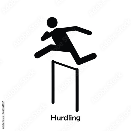 Hurdling flat black icon vector isolated on white background.  Olympic Sports.