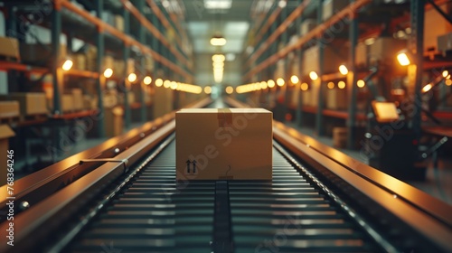 Cardboard box on a modern conveyor. photo