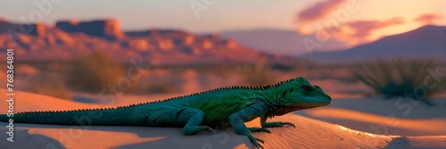 imagen hiperrealista de atardecer en el desierto con lagarto © Abraham
