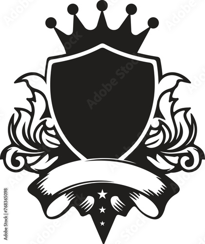 Heraldry vintage badge icon set. Blazon different crown shield, ribbon, wing and laurel wreath for coat of arms. Various decorative royal knight shields or emblems vector