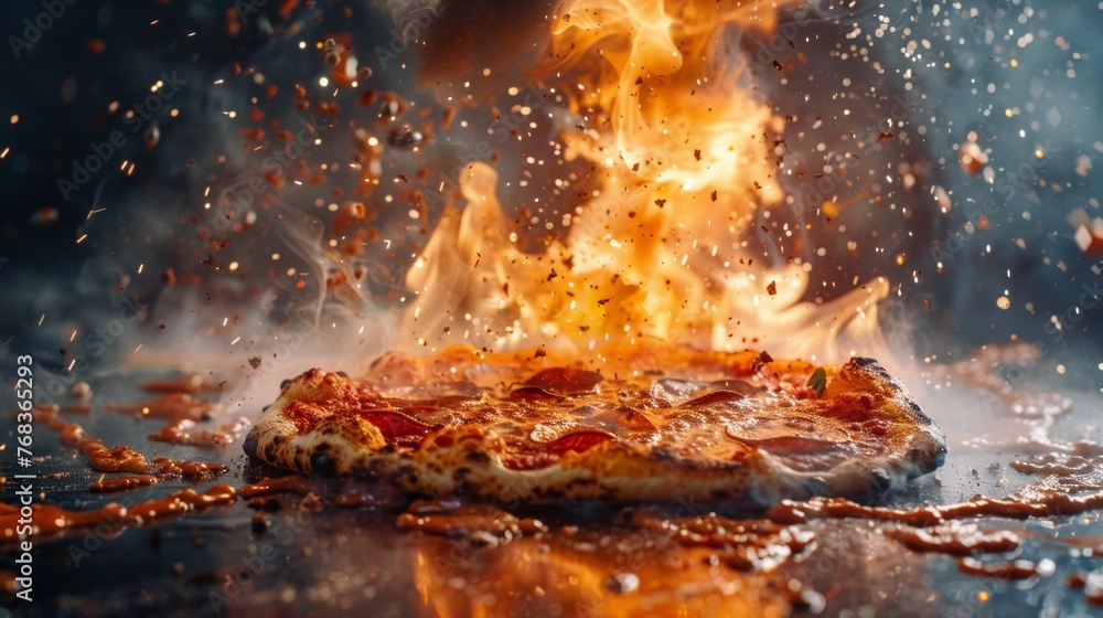 Fiery Pizza Burst in Action
