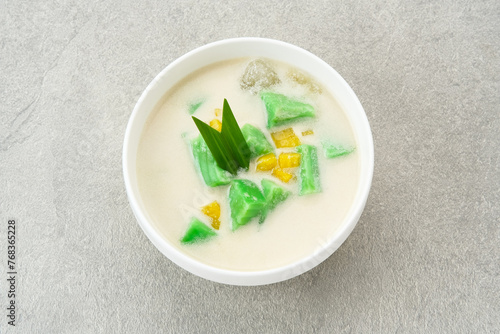 Es Bongko, traditional food made from hunkwe flour, pandan leaves, coconut milk. Indonesian food
 photo