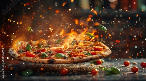 Flaming Pizza with Fresh Toppings
