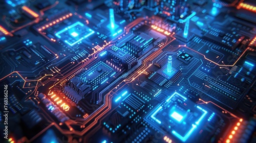 Luminous Electronic Architectural Circuitry Landscape with Vibrant Neon Geometric Patterns