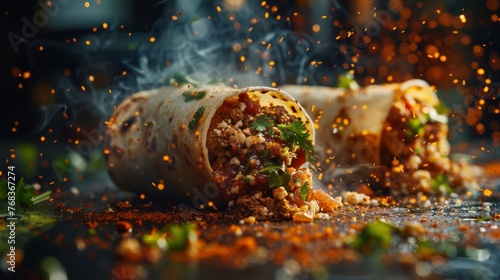 Fiery Spicy Burrito with Smoke and Sparks