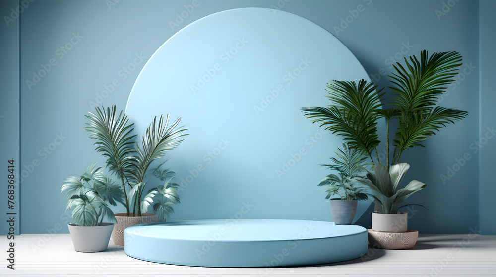 Obraz premium blue tone e-commerce product display 3D stage horizontal version web page background