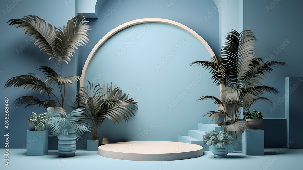 Fototapeta premium blue tone e-commerce product display 3D stage horizontal version web page background