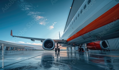 An aircraft parked in the h...
