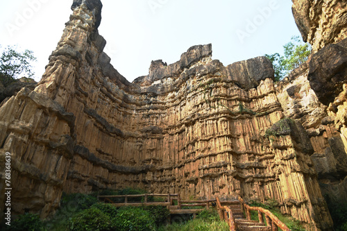 Pha Chor is a natural phenomenon. Caused by erosion from wind and rain. and raised itself up into a high hill with strange cliffs and pillars of earth as you can see.