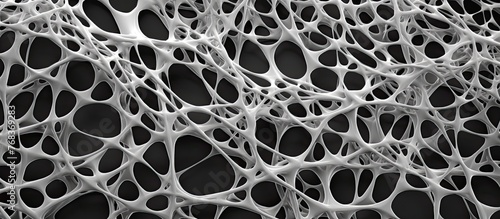 Detailed view of a fragment of bone showing intricate patterns of holes and gaps in the surface texture photo