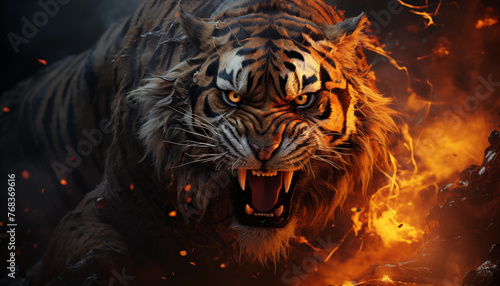 Tiger wallpaper image background created with a generative ai technology #768369616