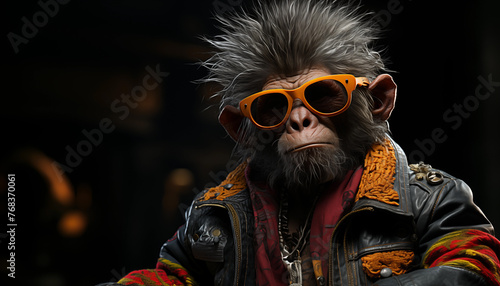 Smart monkey cyberpunk style wallpaper image created with a generative ai technology