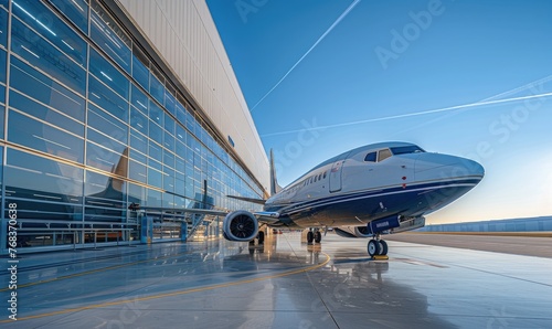 An aircraft parked in the h...