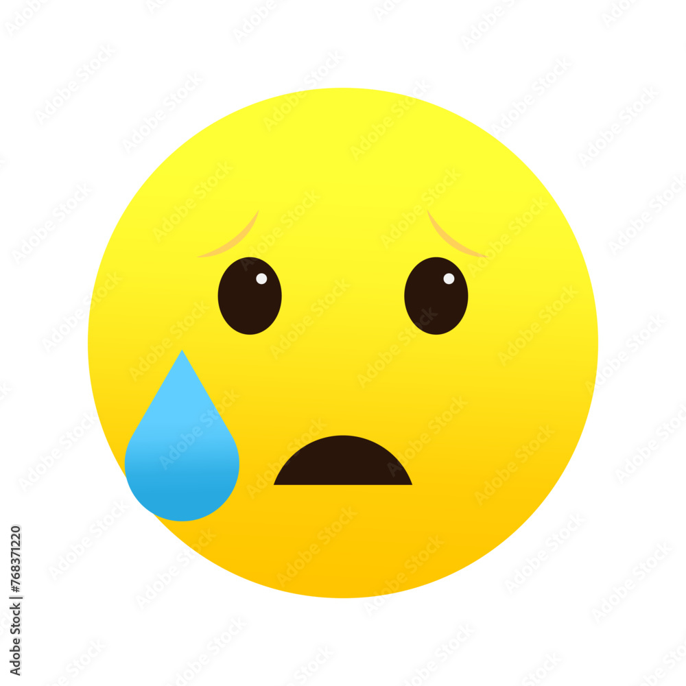 Fototapeta premium Sad emoji with tear. Unhappy, crying face. Melancholy emoticon. Vector illustration. EPS 10.