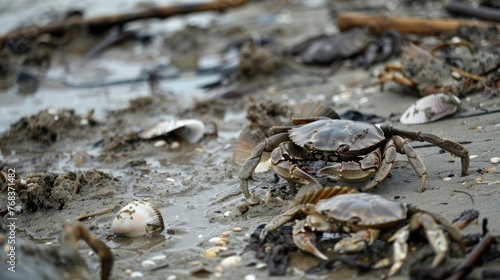 A beach littered with dead crabs seashells and other marine creatures victims of the deadly algae bloom.