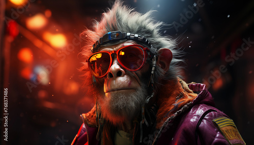 Smart monkey cyberpunk style wallpaper image created with a generative ai technology