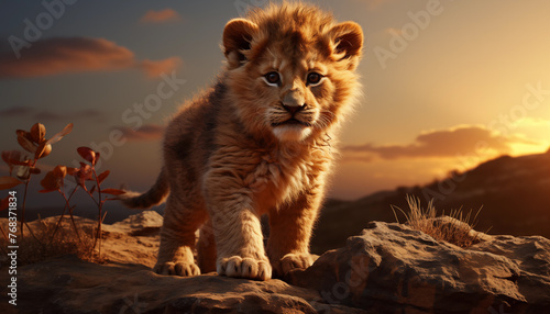 Baby lion cub wallpaper created with a genrative ai technology 