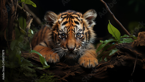 Cute baby tiger wallpaper image background created with a generative ai technology